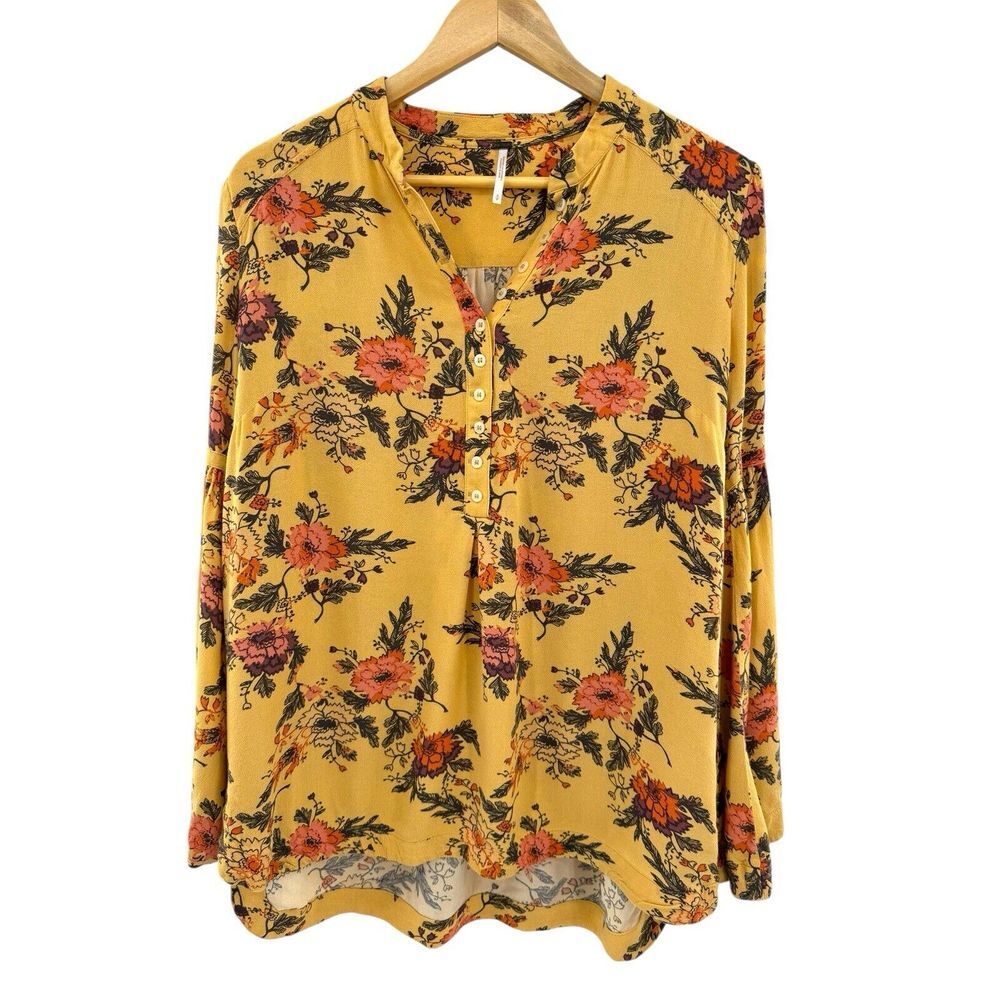 Free‎ People Easy Girl Printed Floral Top Women's Sz Small Flare Sleeve Cottage